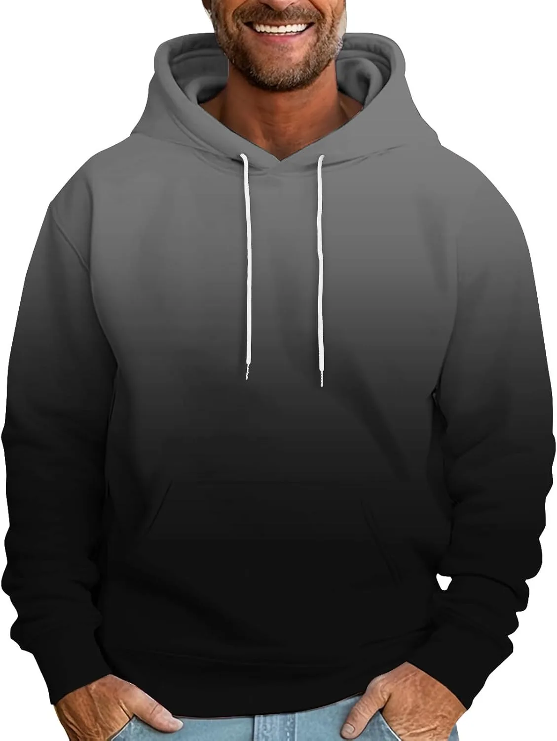 

Мужская худи омбре с капюшоном на шнурке и карманом