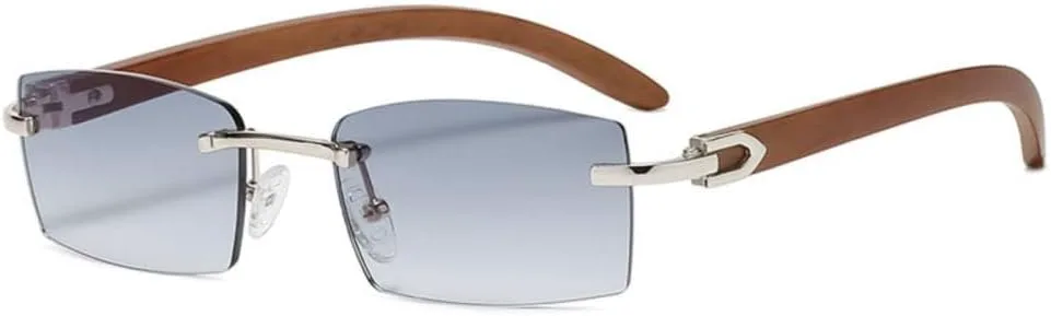 

MUTYNE Модные безободковые солнцезащитные очки в стиле стимпанк, мужские прямоугольные солнцезащитные очки с градиентным переходом цвета под дерево, Silver Grey