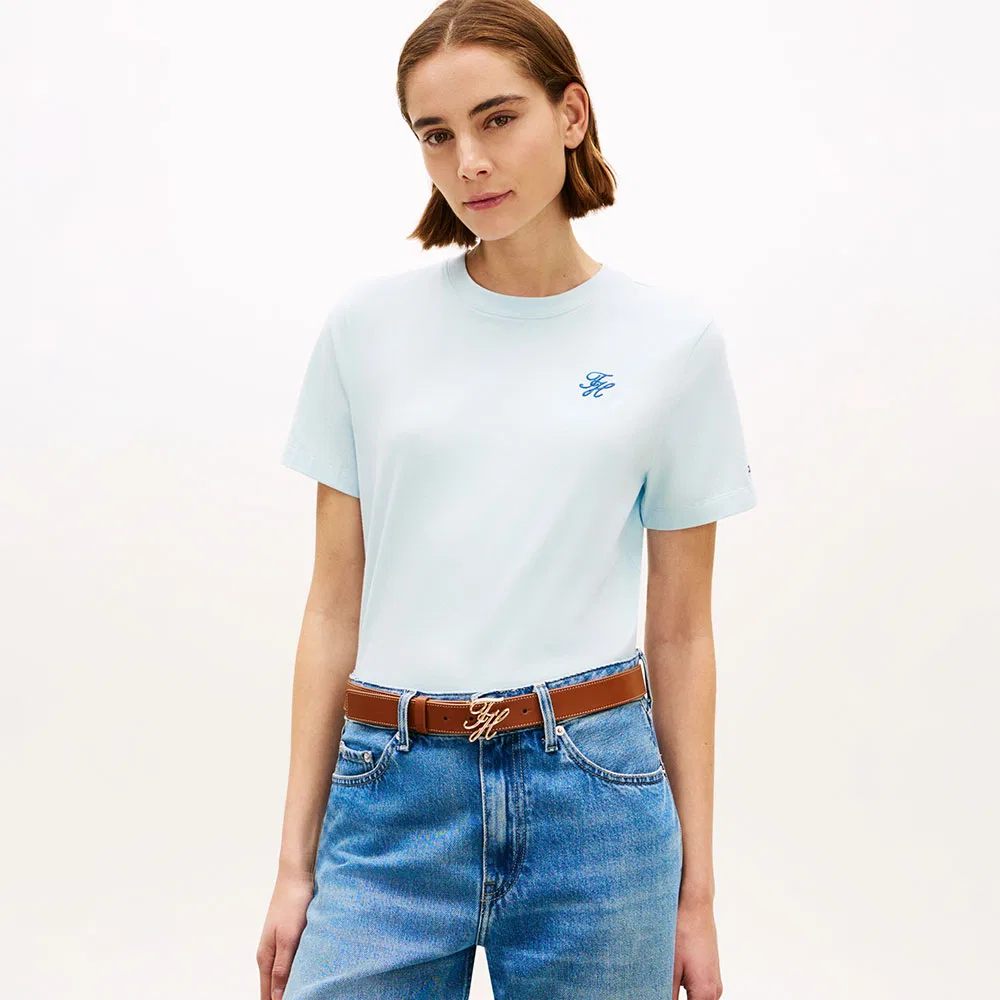 Женская футболка с логотипом Script небесно-голубая от Tommy Hilfiger Women