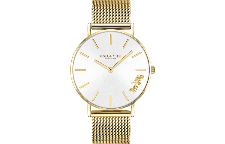 

COACH Женские часы Perry с кварцевым механизмом, ремешок из нержавеющей стали, золотой циферблат