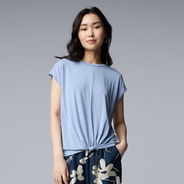 

Женская футболка с узлом спереди Simply Vera Vera Wang, цвет ambience blue