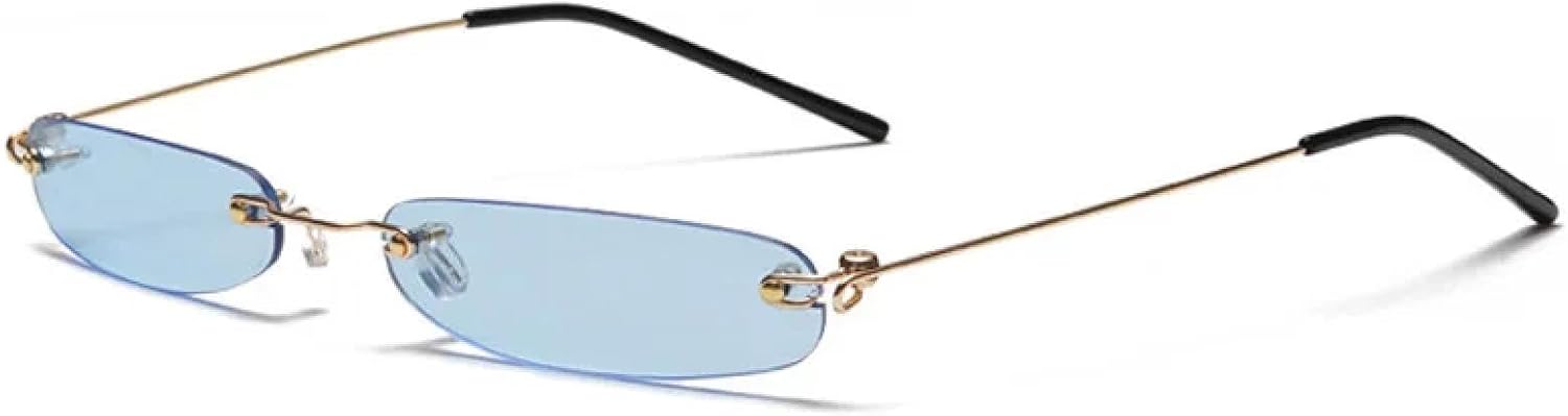 

Солнцезащитные очки без оправы прямоугольной формы для мужчин и женщин, для уличной фотографии, пляжных прогулок и вождения, защита от УФ-излучения UV400 UATXTAU, Gold-blue