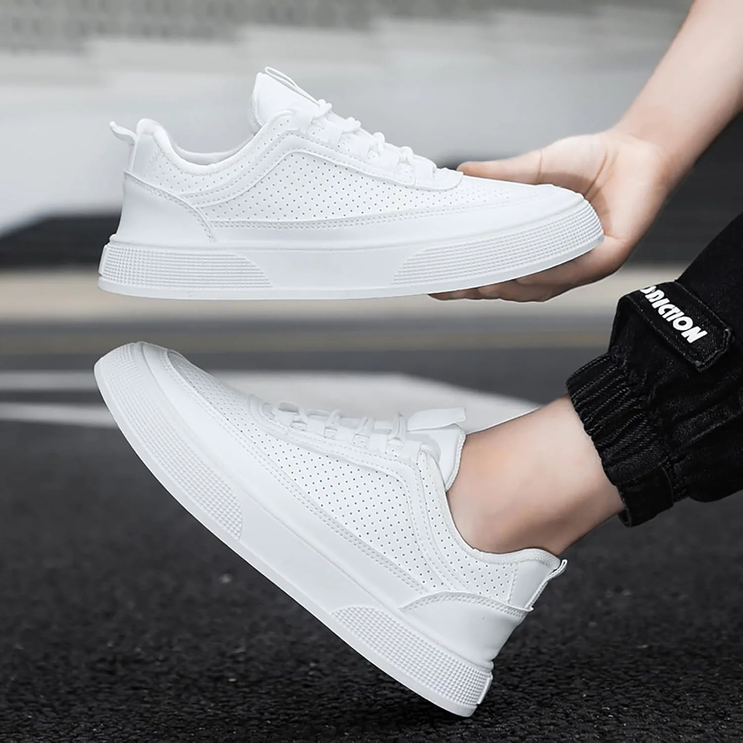 Мужские кожаные ортопедические кроссовки с перфорацией, шнуровкой, легкие, слипоны для ходьбы, повседневные, удобные, деловые туфли Generic, белый — фото 3