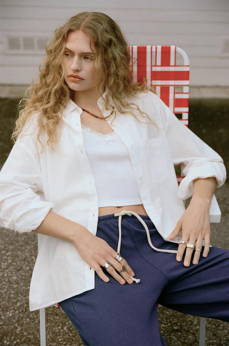 

Рубашка с длинным рукавом Pull And Bear, белый
