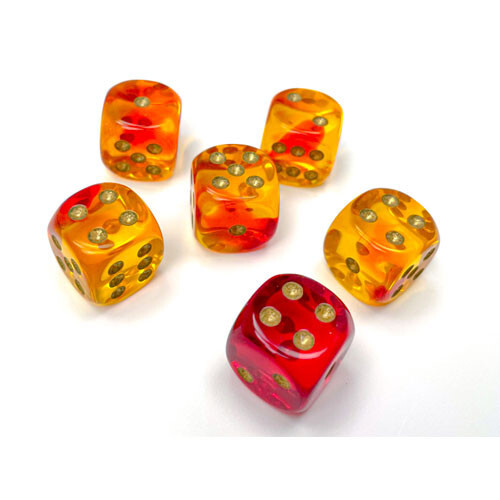 

Аксессуары Chessex Chessex 16mm d6 Set: Gemini Translucent - Red-Yellow w/Gold (12)