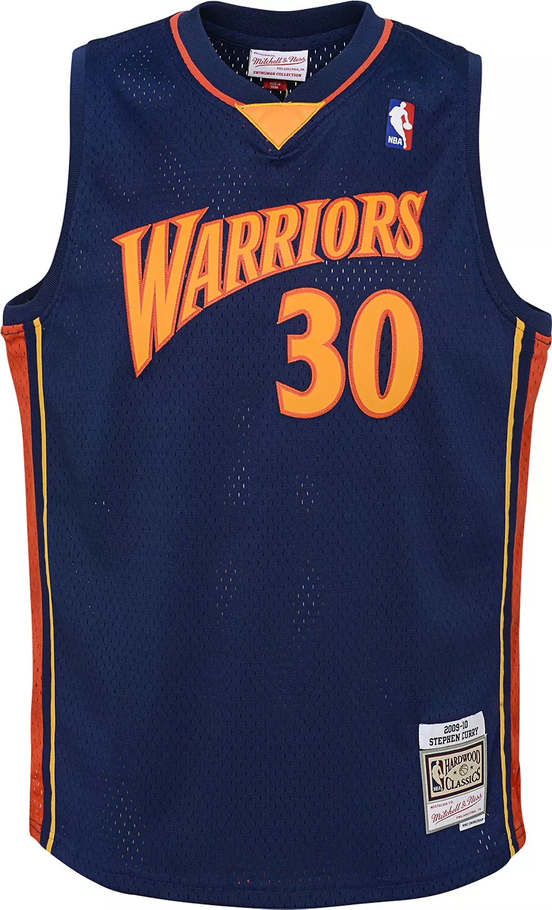 Mitchell & Ness Youth 2009 Голден Стэйт Уорриорз Стивен Карри № 30 Темно-синяя классическая майка Swingman из твердой древесины Nike — фото 2