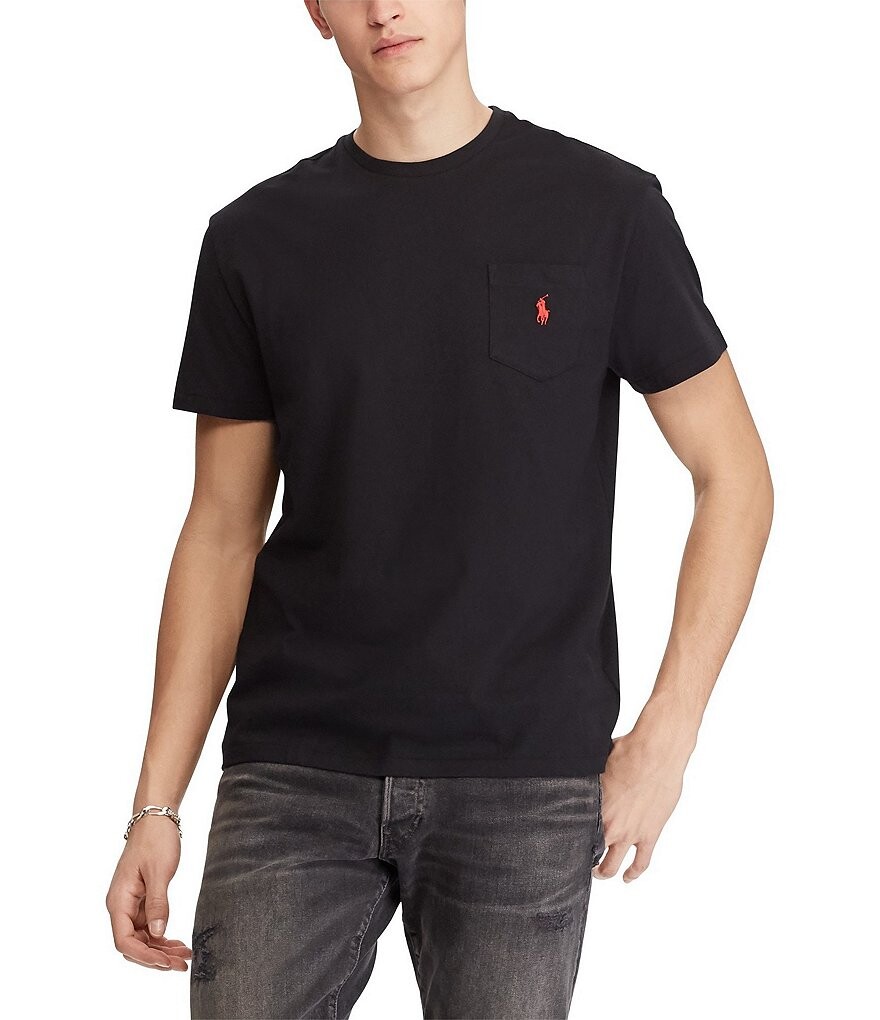 

Трикотажная футболка классического кроя Polo Ralph Lauren с карманами и короткими рукавами, черный