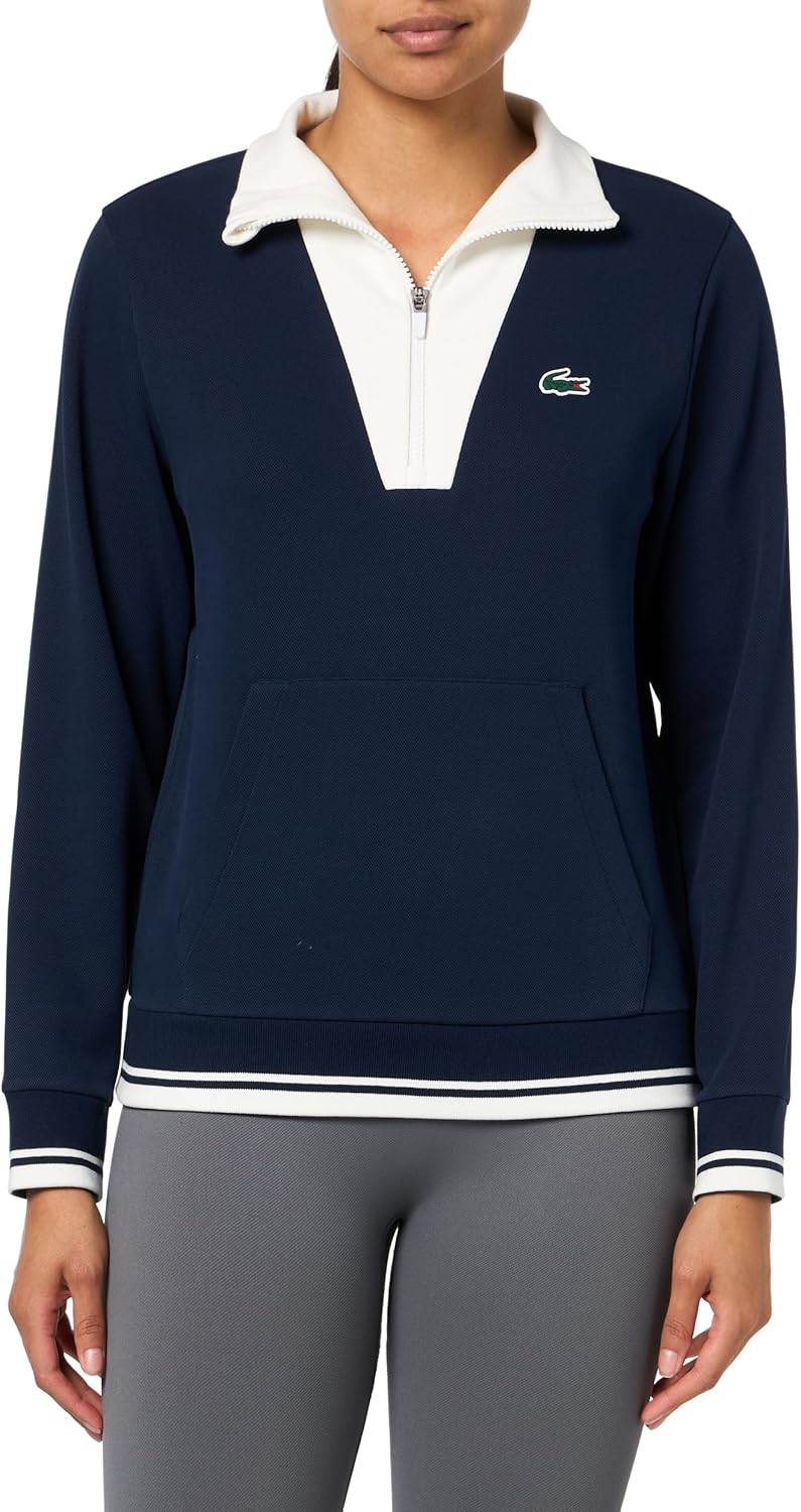 

Lacoste женская толстовка Heritage с молнией на четверть, Navy Blue/White