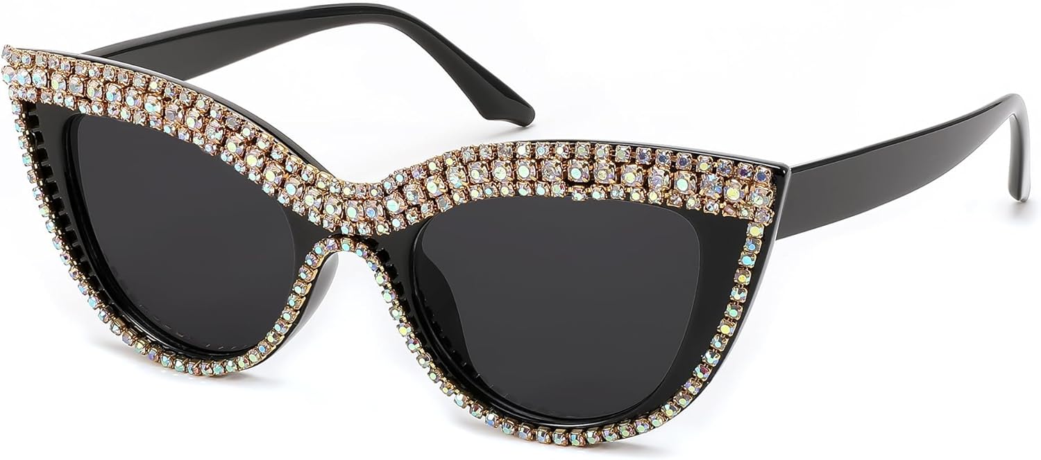 

FEISEDY Женские солнцезащитные очки большого размера с бриллиантами, модные очки «кошачий глаз» со стразами, оправа с драгоценными камнями, для костюмированной вечеринки, B2360, Black Colored Diamond