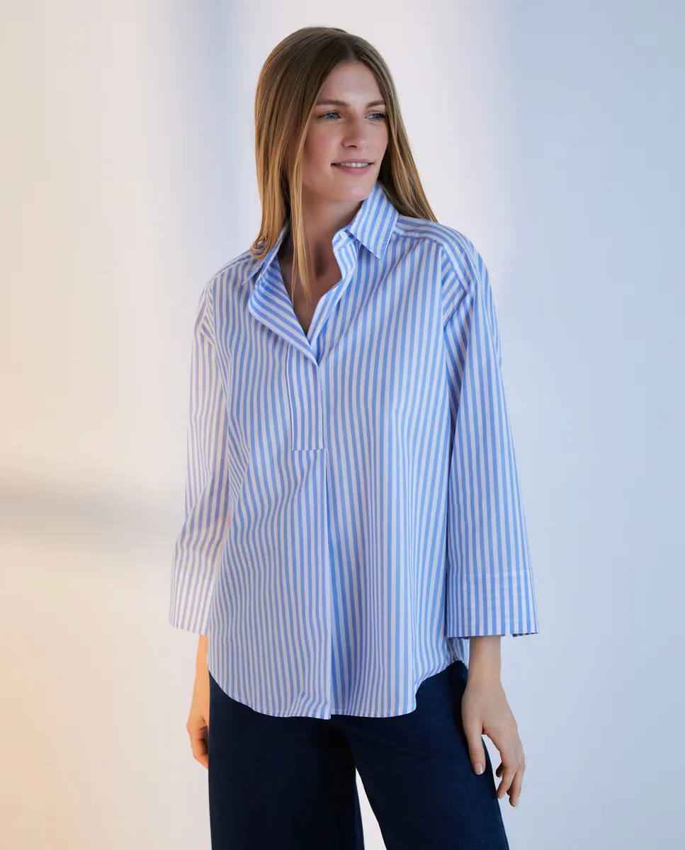

Топ из поплина с длинными рукавами Woman El Corte Inglés, синий