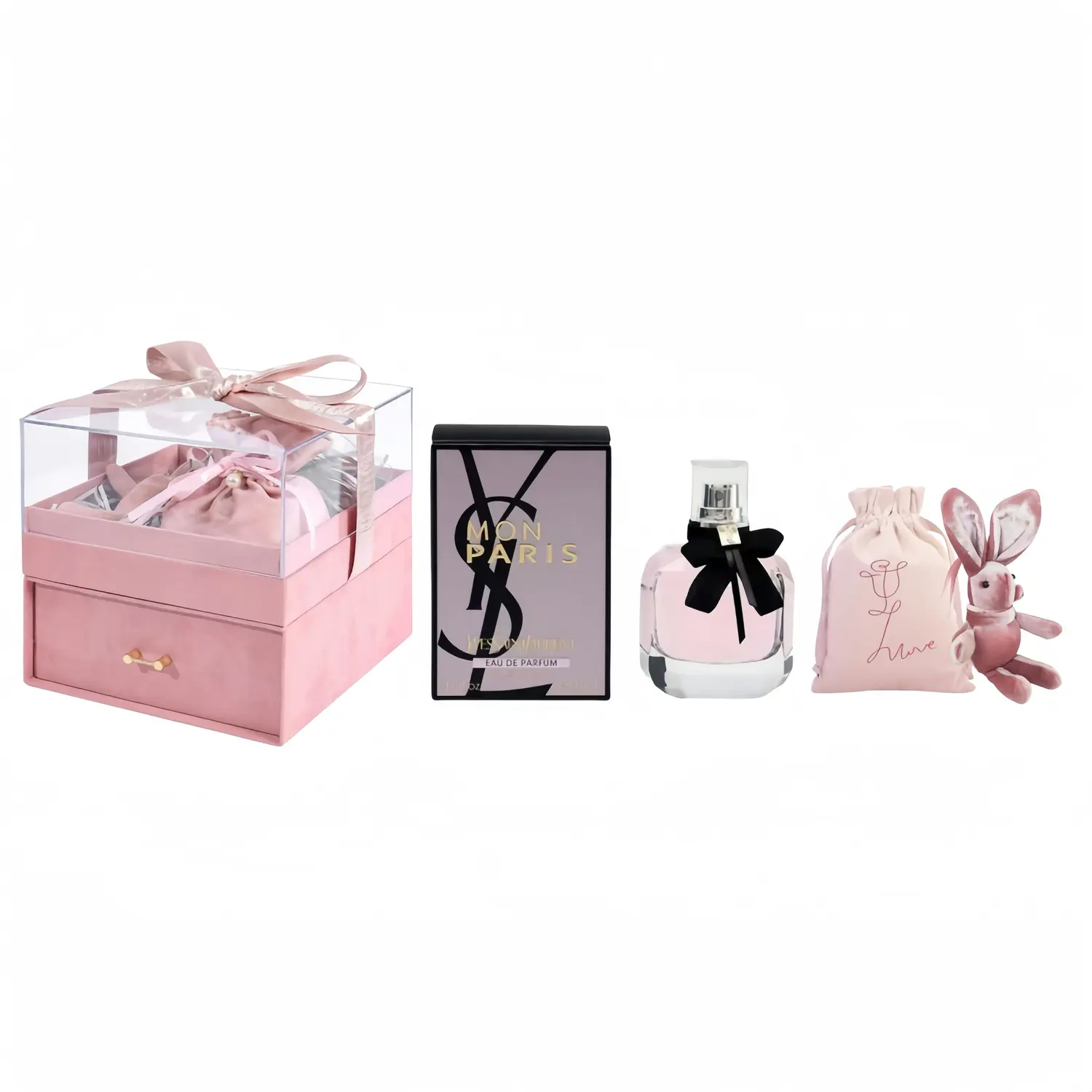 Набор духов Reverse Paris Light Glory, Eau De Parfum, Eau De Toilette 30 мл/50 мл/90 мл + Rabbit + парфюмерная сумочка SAINT LAURENT — фото 3