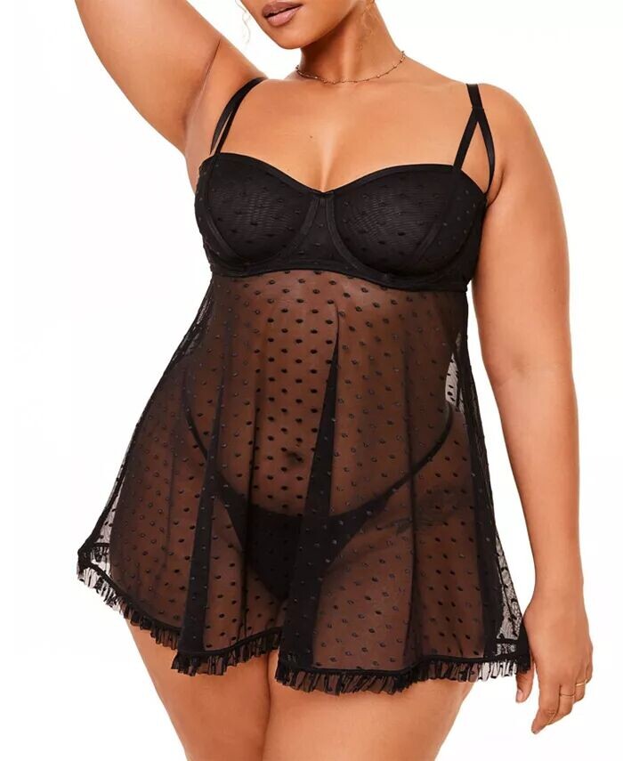 

Нижнее белье больших размеров Aubrey без подкладки Babydoll Adore Me, черный