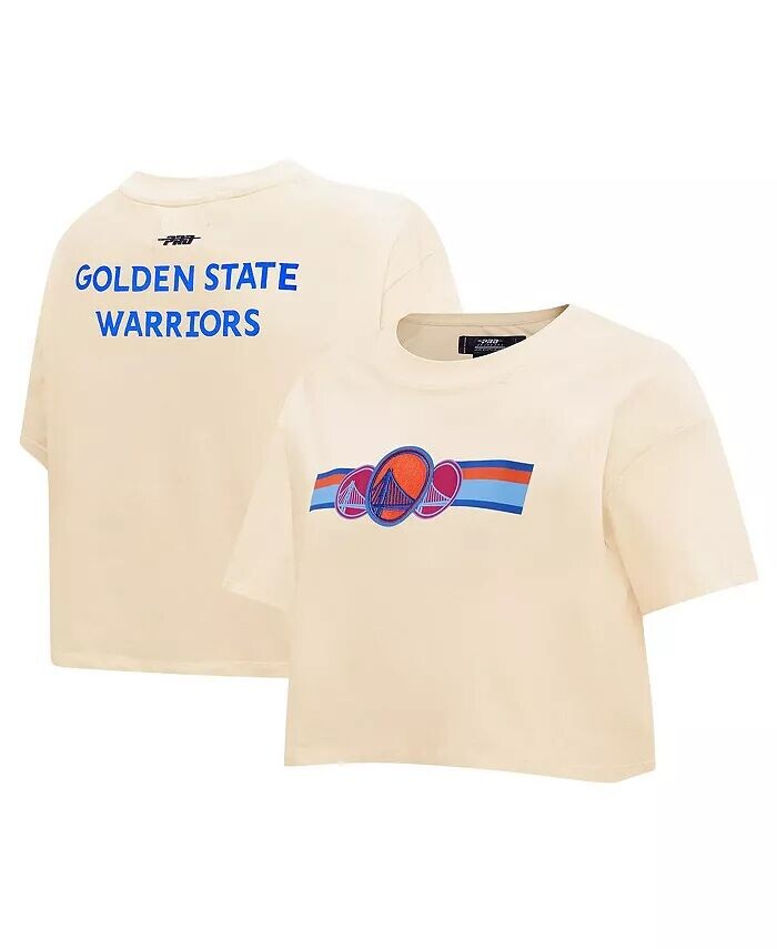 

Женская кремовая футболка Golden State Warriors Retro Striper SJ Cropped с квадратным кроем Pro Standard