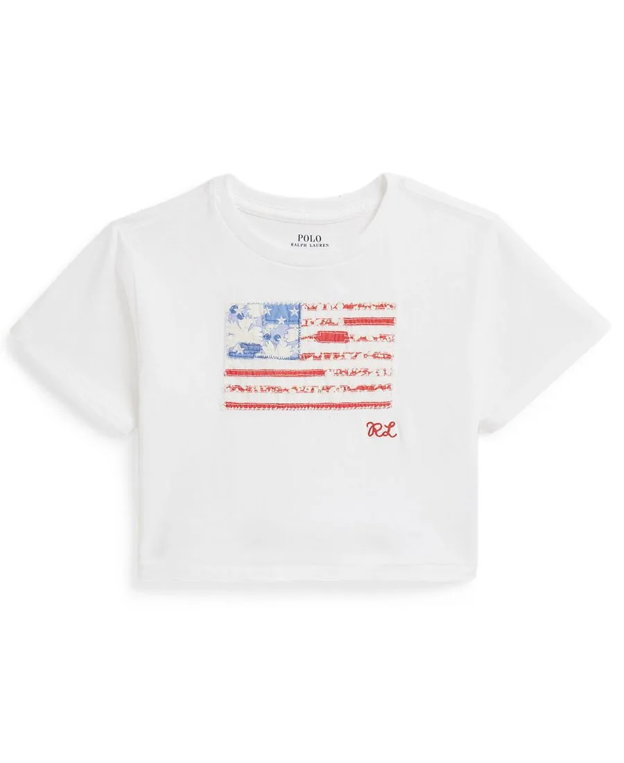Детская футболка свободного кроя с цветочным принтом и флажком, размер 2-6X Polo Ralph Lauren, белый