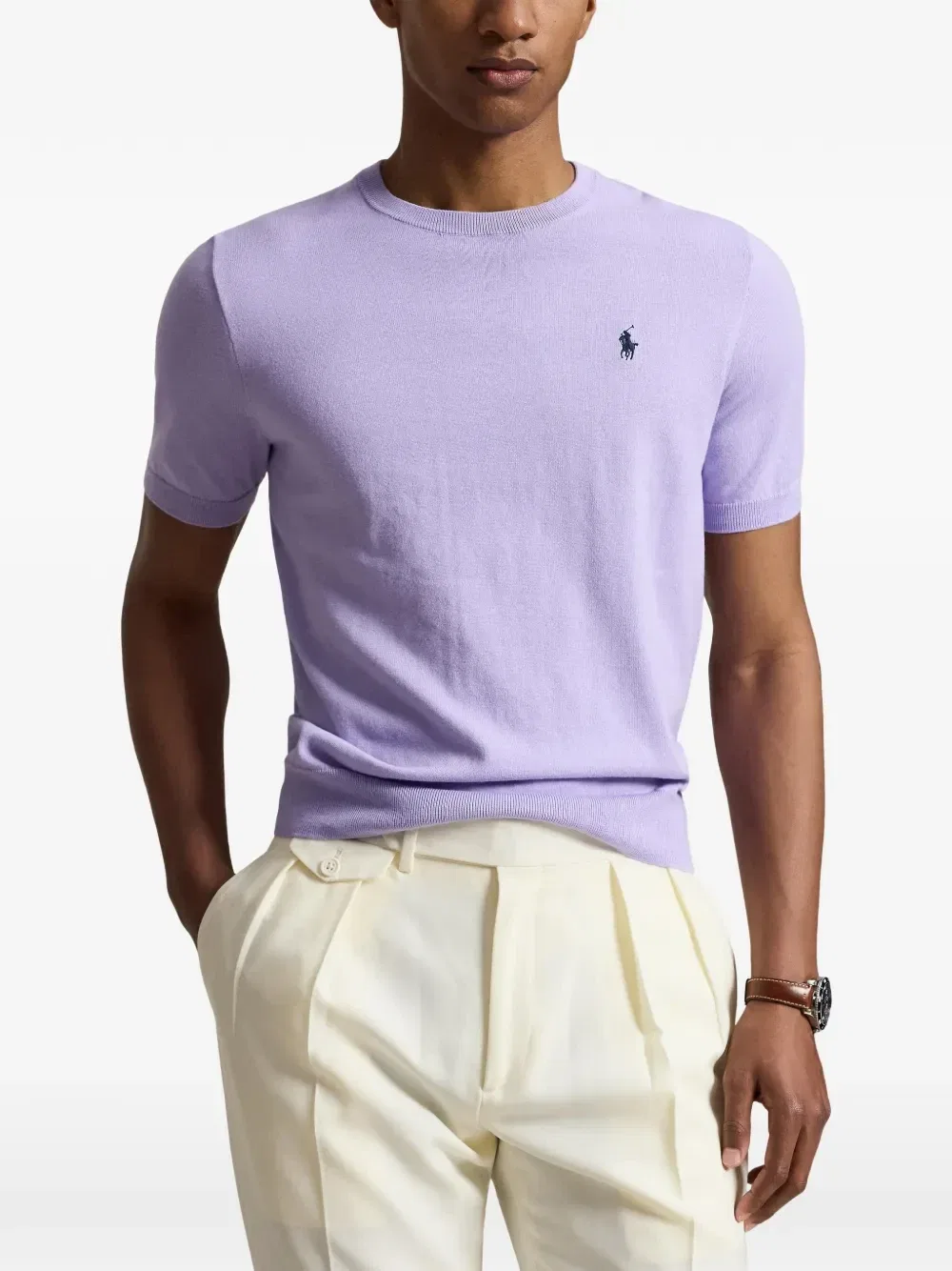 Тонкий трикотажный джемпер с вышивкой пони Polo Ralph Lauren, фиолетовый — фото 3