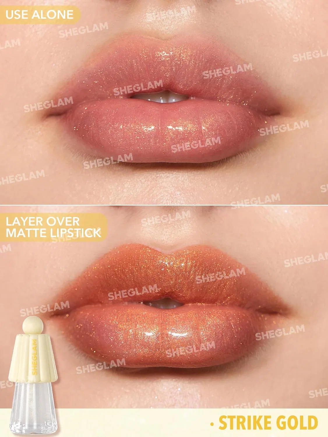 Масло для губ SHEGLAM Jelly Wow Hydrating Lip Oil, увлажняющее, блестящее, золотой — фото 3
