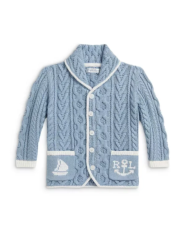 Хлопковый кардиган-шаль Polo крупной вязки для малыша Ralph Lauren, Multi