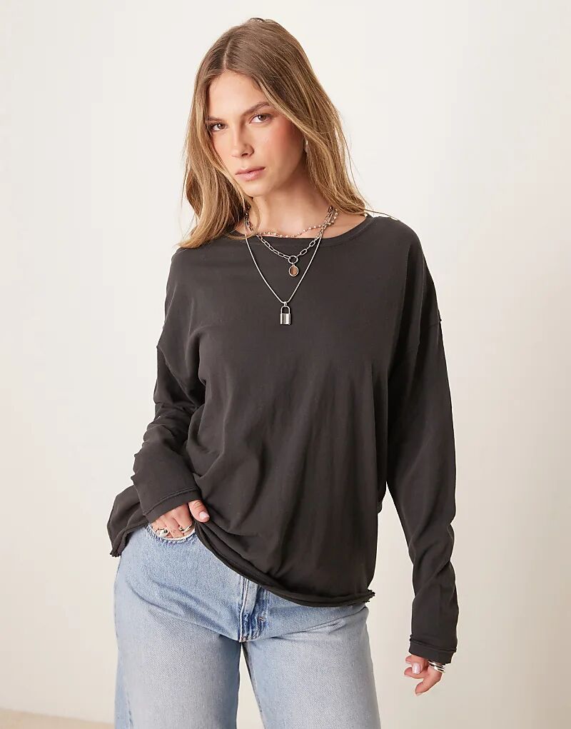 

Футболка с длинным рукавом Free People Nina черного цвета