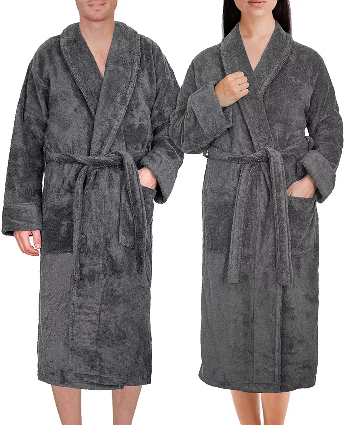 

Легкий плюшевый халат с воротником-шалью American Soft Linen, серый