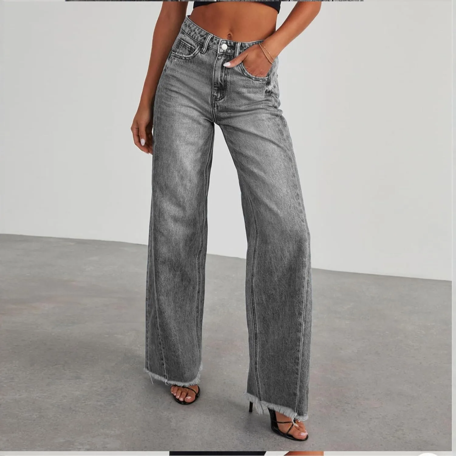 Брюки-джинсы женские Mid Waist Wide Leg Loose Fit — фото 2