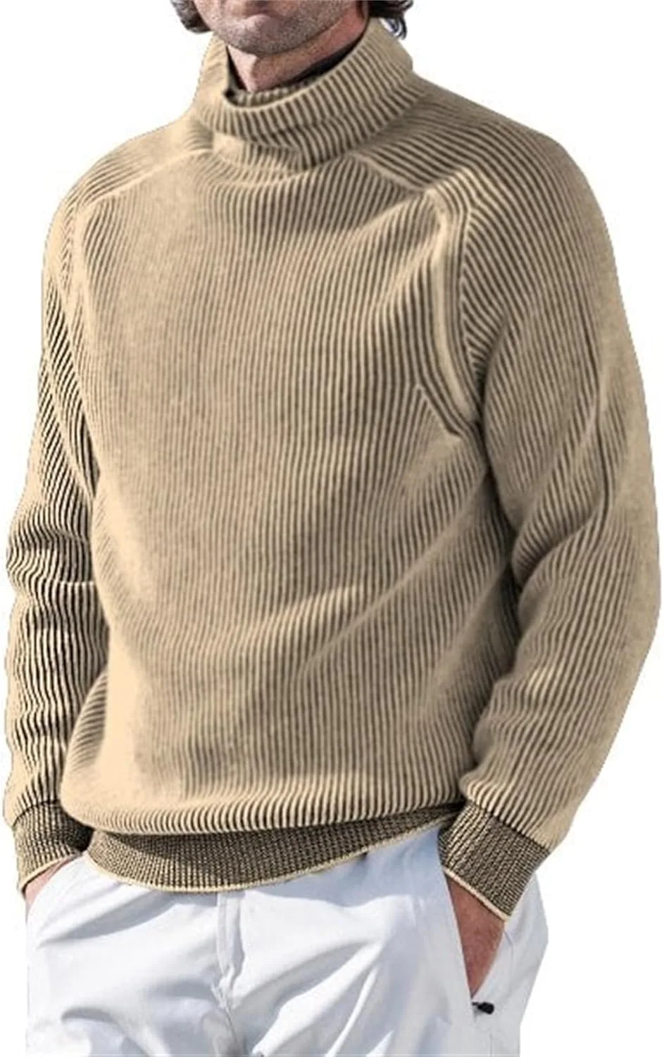 

Простой и модный высокий воротник, уютный свитер на зиму, ребристый длинный рукав, однотонный пуловер