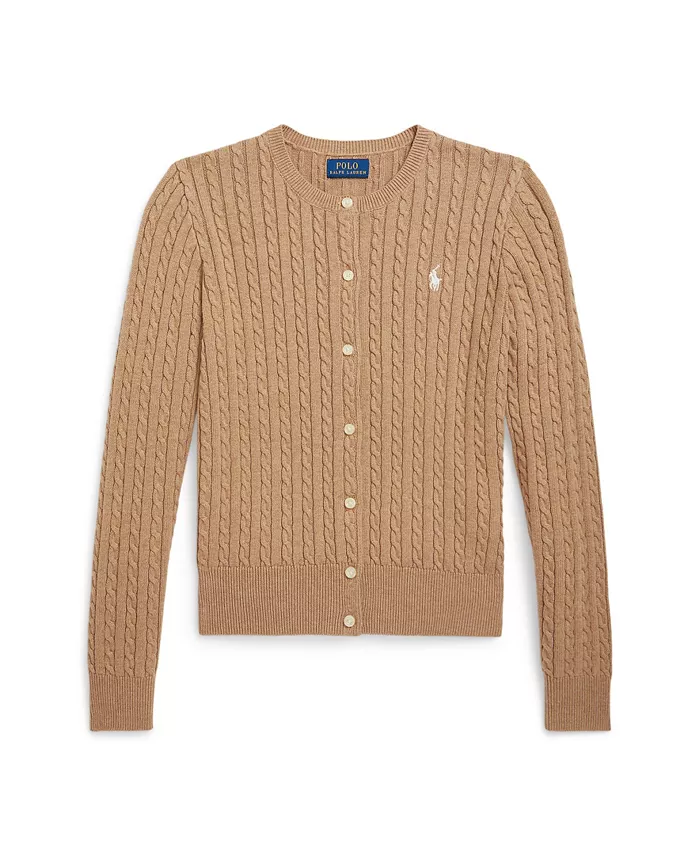 

Хлопковый кардиган с мини-косичками для больших девочек Polo Ralph Lauren, коричневый/бежевый