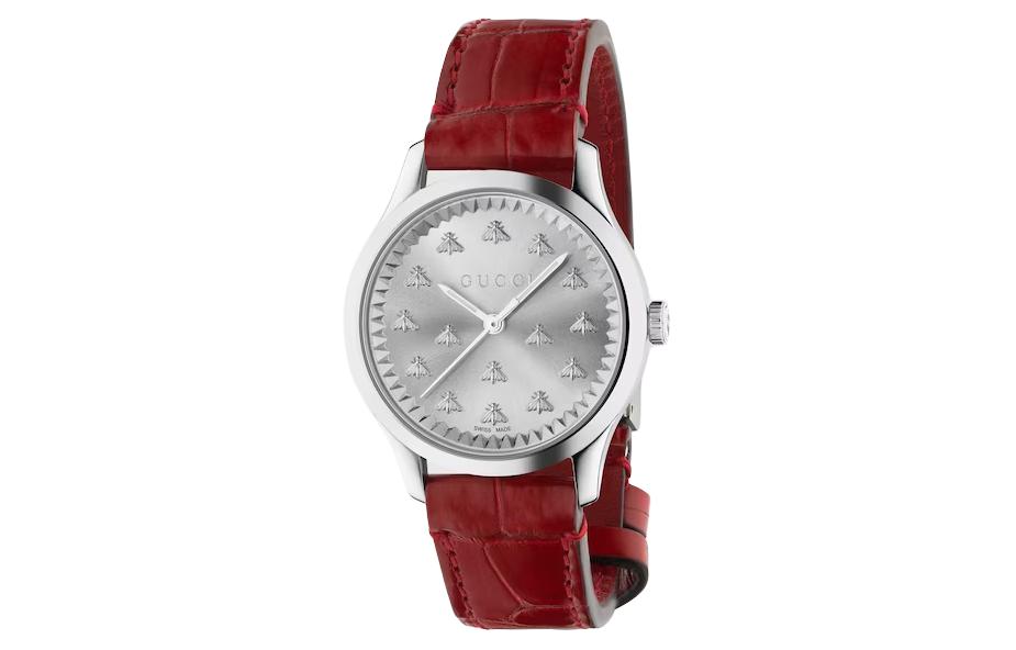 

Наручные часы G Timeless Collection с кварцевым механизмом, ремешком из крокодиловой кожи и серебристым циферблатом GUCCI