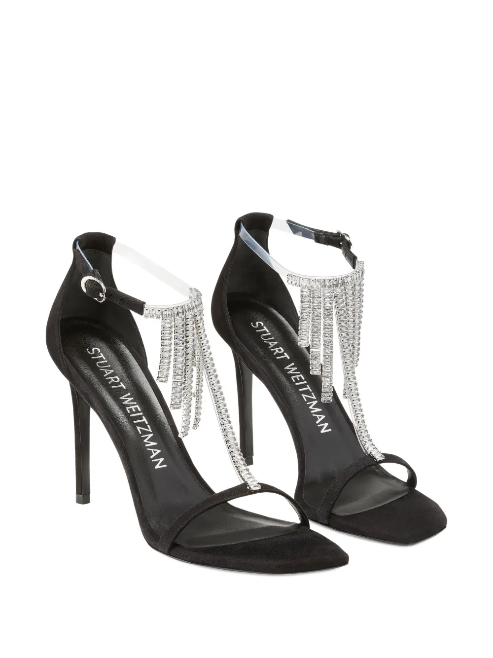 Босоножки Nudistcurve Superglam с кристаллами и бахромой, каблук 100 мм Stuart Weitzman, черный — фото 2