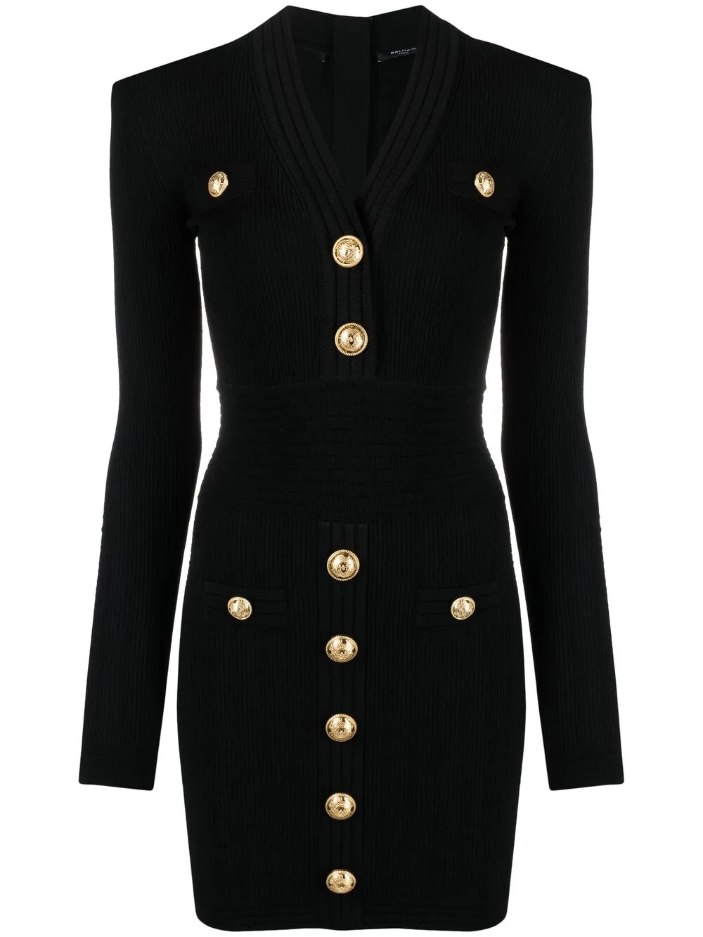 

Платье мини в рубчик с пуговицами BALMAIN, черный