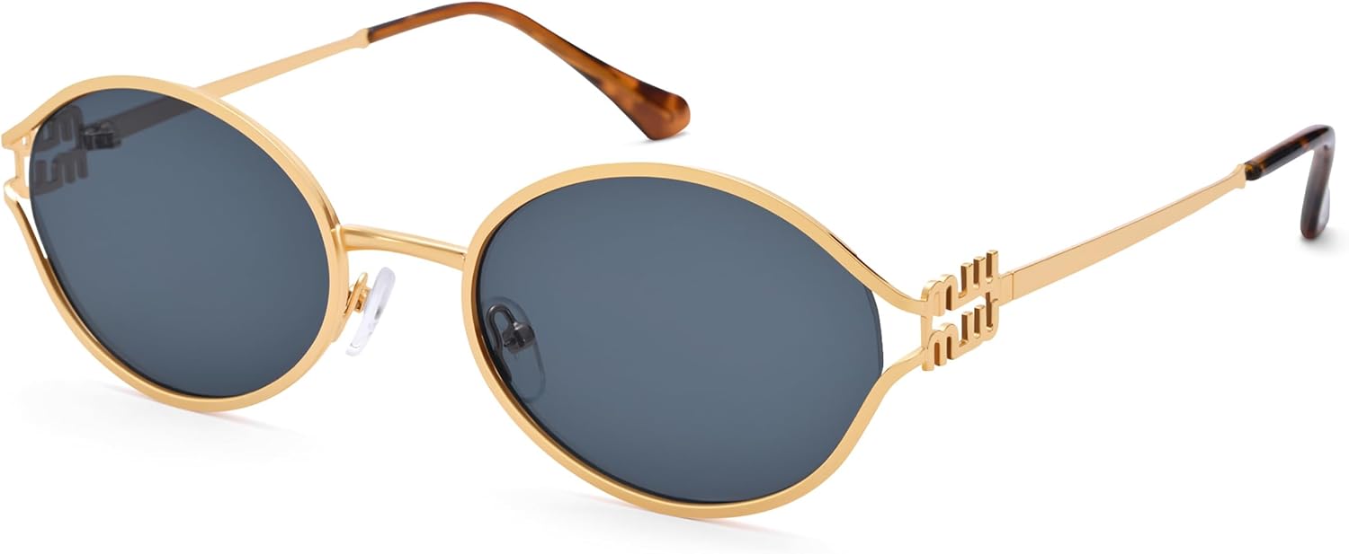 

Солнцезащитные очки Bouryo Retro Oval для женщин и мужчин - классические модные маленькие круглые солнцезащитные очки с золотистым металлическим покрытием, A1 Gold/Gray