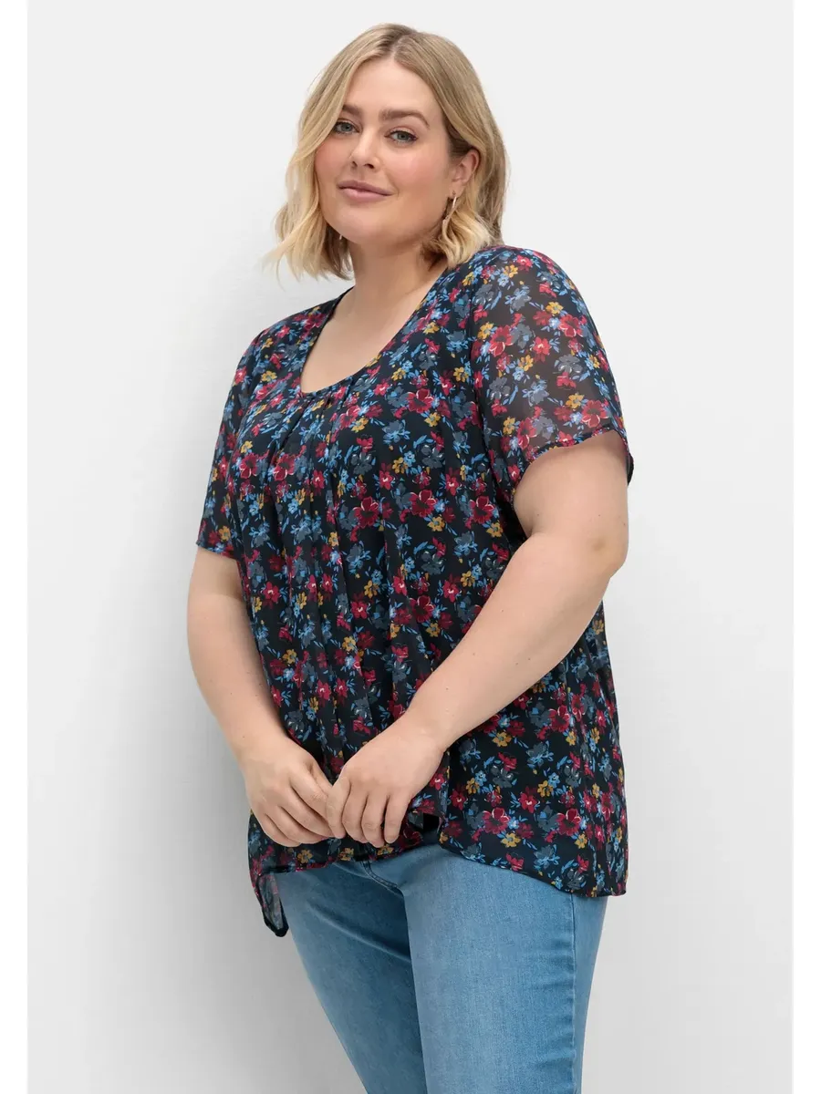 

Футболка Sheego "Большие размеры", из легкого шифона, непрозрачная нижняя рубашка, темно-синий