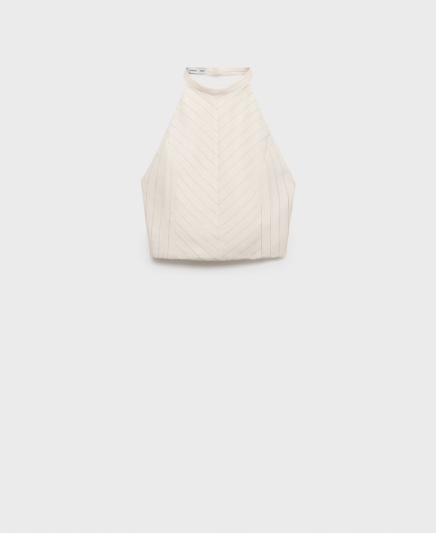 

Женский полосатый топ с воротником-халтером из льняной смеси MANGO, Off White