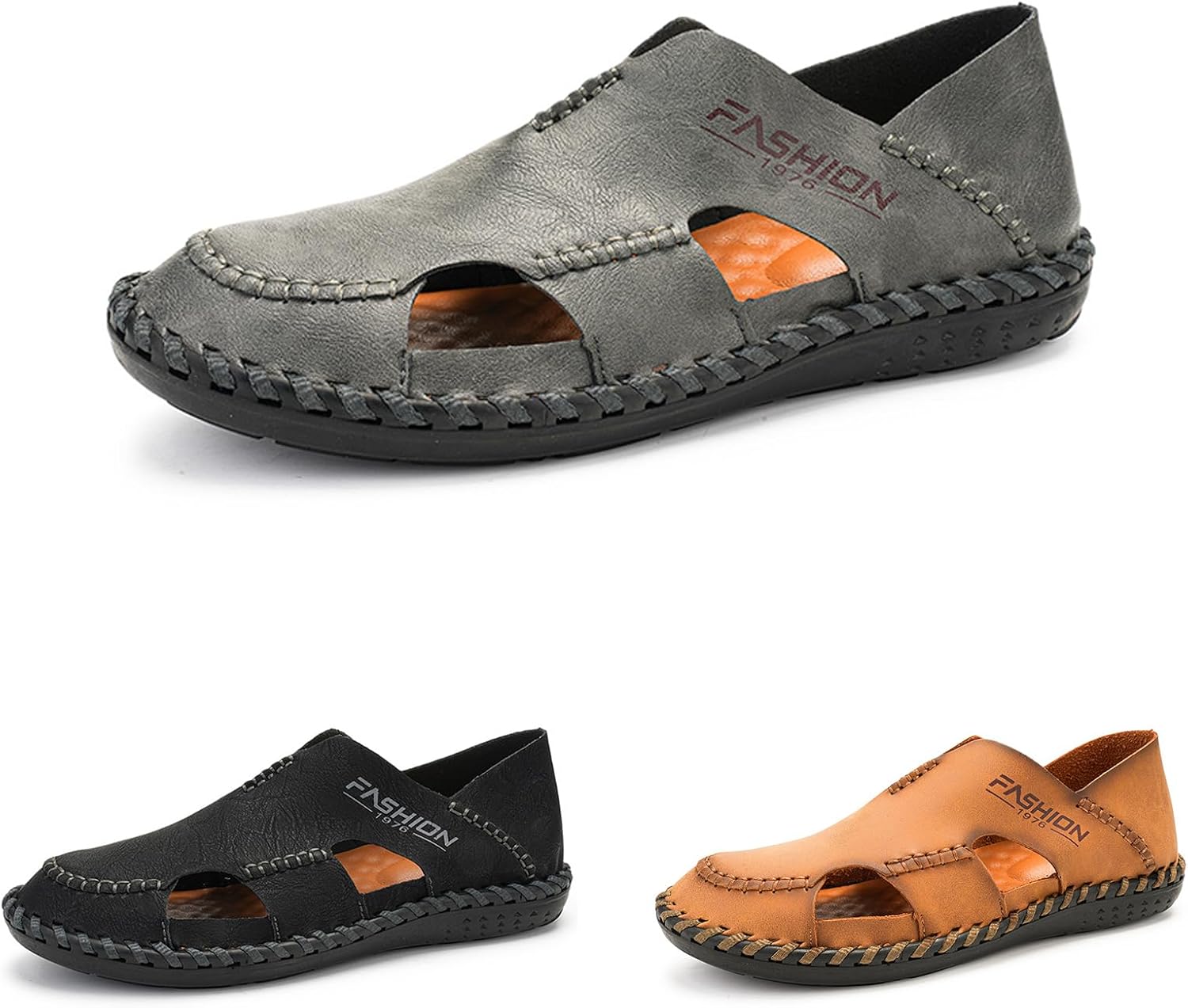 

Мужские ручной работы сшитые повседневные сандалии для рыбалки, закрытый носок, дышащие сандалии с отверстиями, на пуантах, для пляжа Difaback, серый