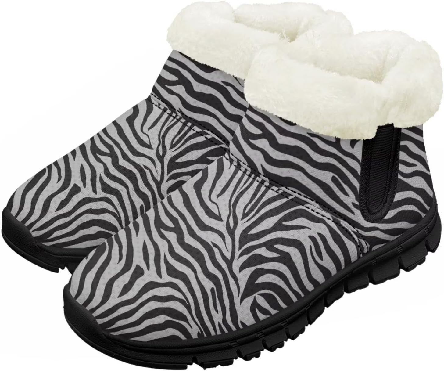 

Зимние сапожки для девочек-детей, противоскользящие прогулочные кроссовки с меховой подкладкой, без шнурков, теплые короткие ботинки Pointodoor, Zebra-Grey Printed