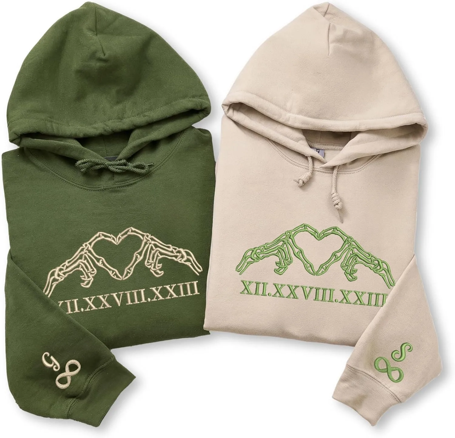 

Кастомный худи с вышивкой Skeleton Heart и инициалами для пары — подарок на годовщину, День святого Валентина или помолвку COUPLEHOODIES