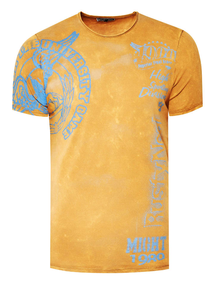 

Футболка с эффектом кислотной стирки и принтом цвета верблюжьей шерсти Rusty Neal