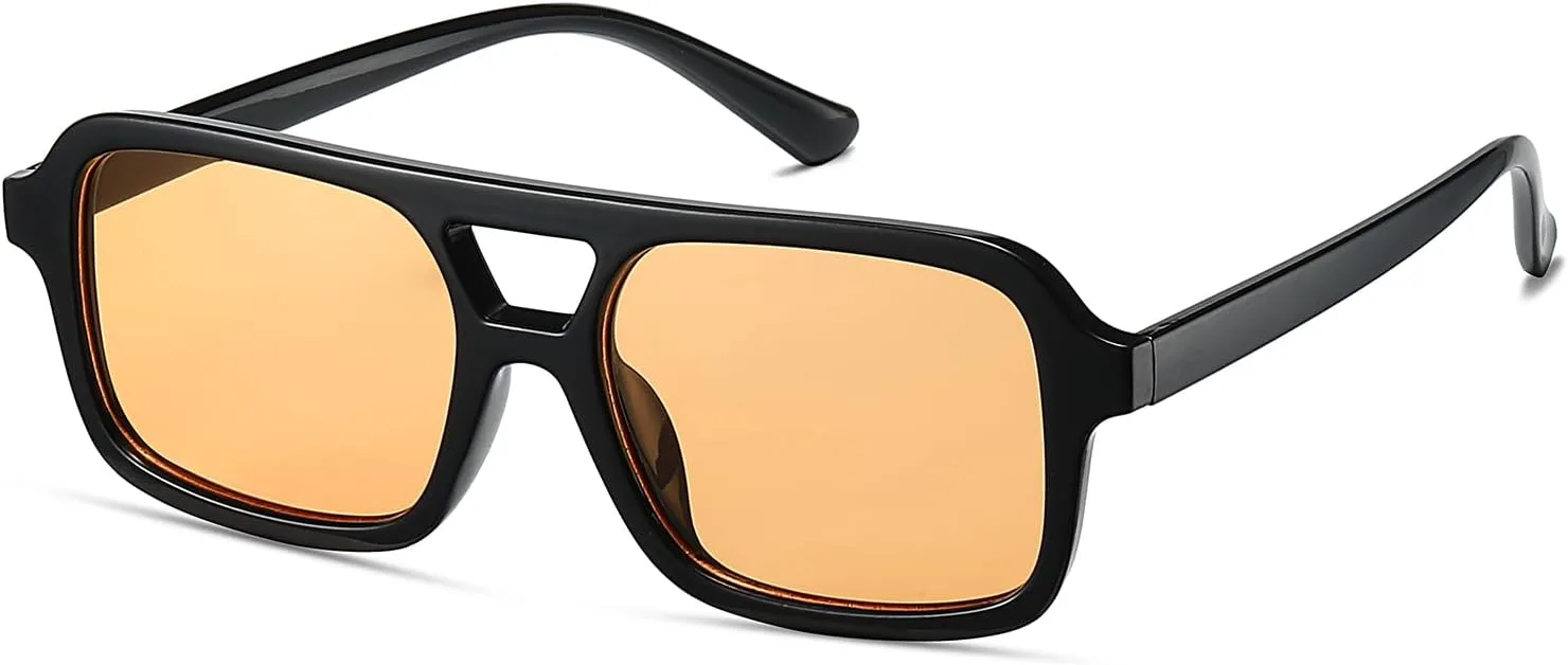 

Ретро-солнцезащитные очки 70-х годов для мужчин и женщин, винтажные прямоугольные очки, классические авиаторы с двойной перемычкой A8282 ailov, Black/Yellow