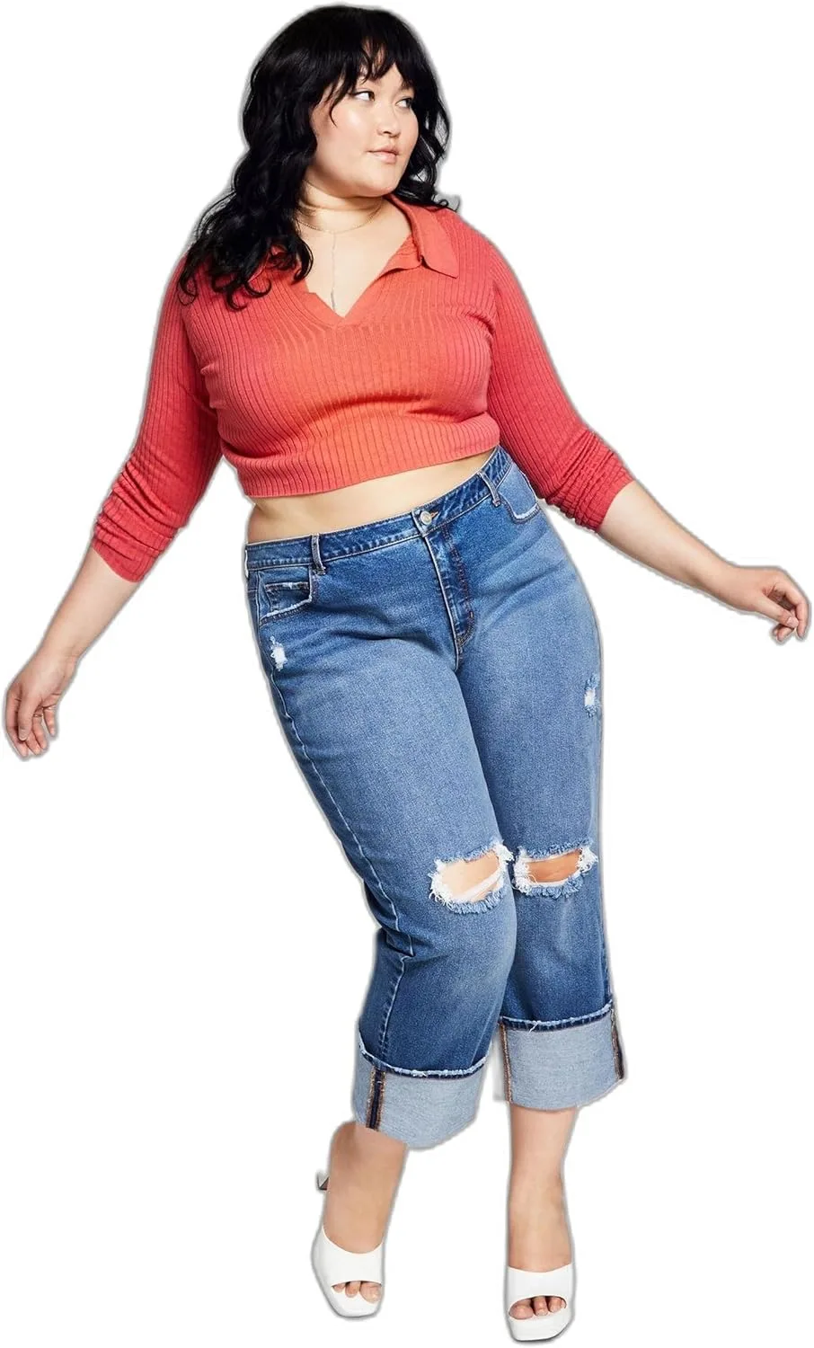 

Женские джинсы Plus High Rise Distressed Straight Leg And Now This