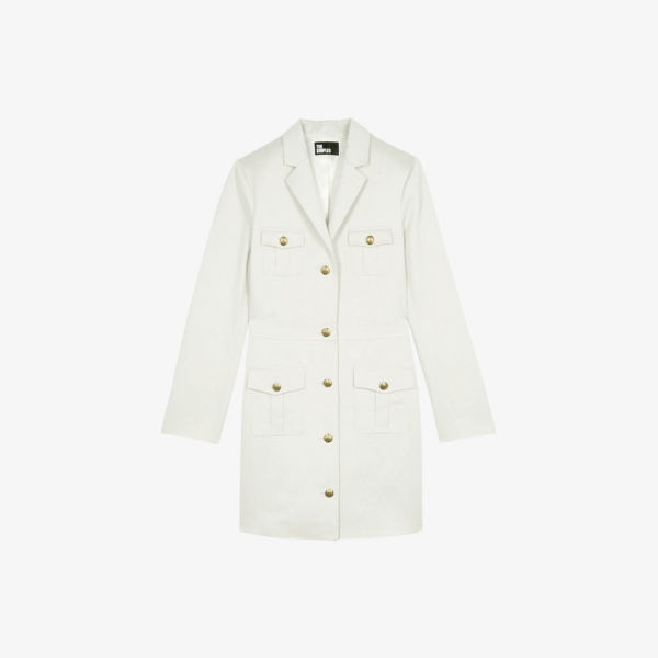 

Однобортное мини-платье с длинными рукавами из смесового льна The Kooples, бежевый