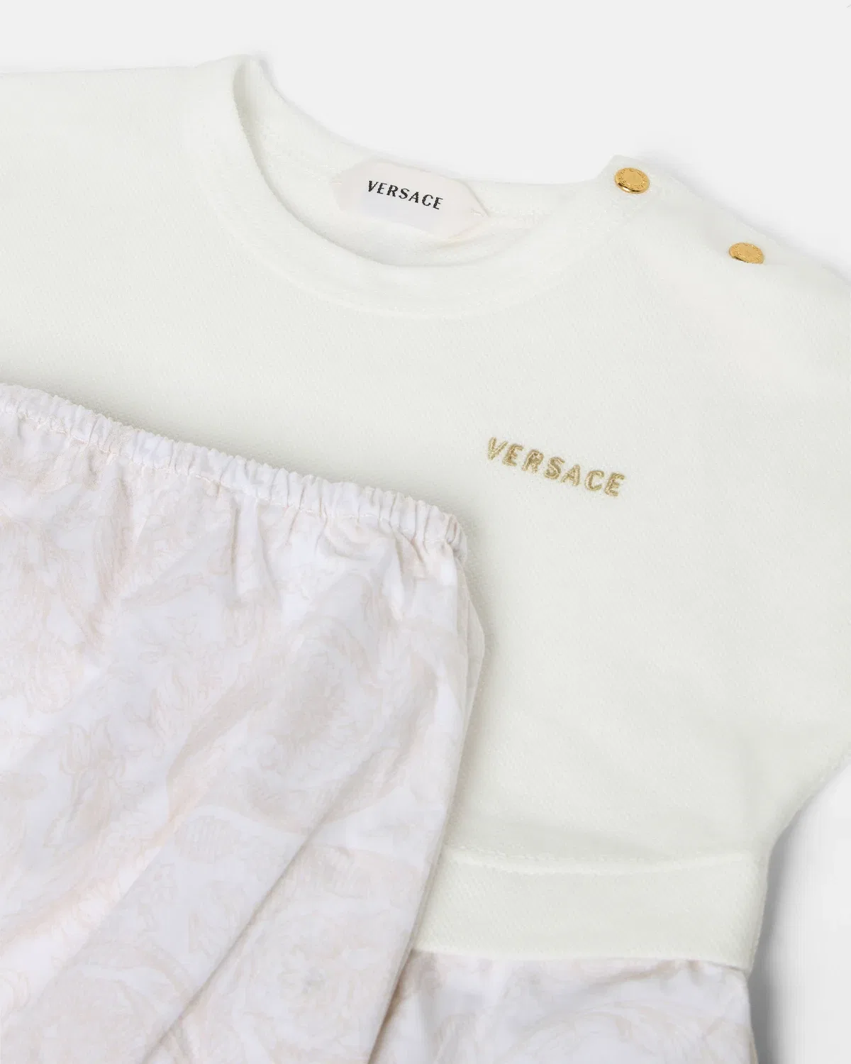Комплект из платья и пике с принтом для малышей из хлопка и поплина Versace, белый — фото 3