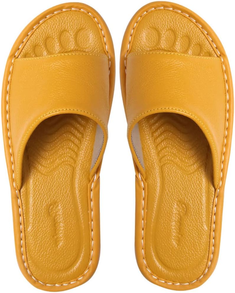 

Унисекс кожаные домашние тапочки JadeRich с открытым носком, удобные плоские шлепанцы с противоскользящей подошвой для женщин и мужчин, желтый