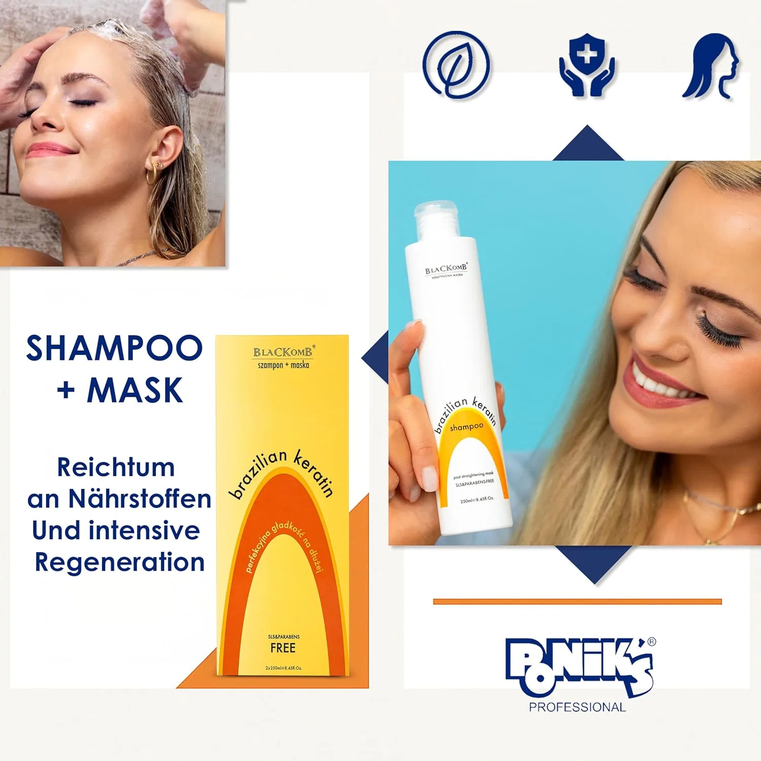 Набор для ухода за волосами после кератинового выпрямления от Keratin Set Blackomb, Shampoo + Hair Mask — фото 4