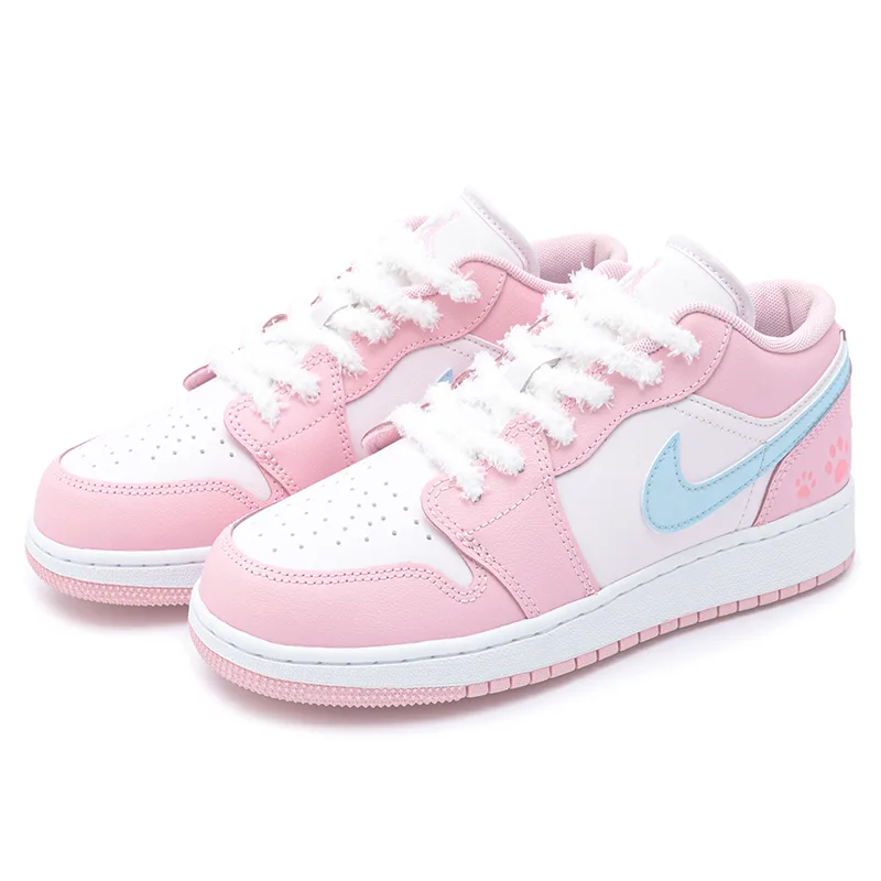 Jordan Кроссовки для скейтбординга Air 1 Sweet Pink Cat Paw из искусственной кожи низкие детские розовые голубые подростковые — фото 4
