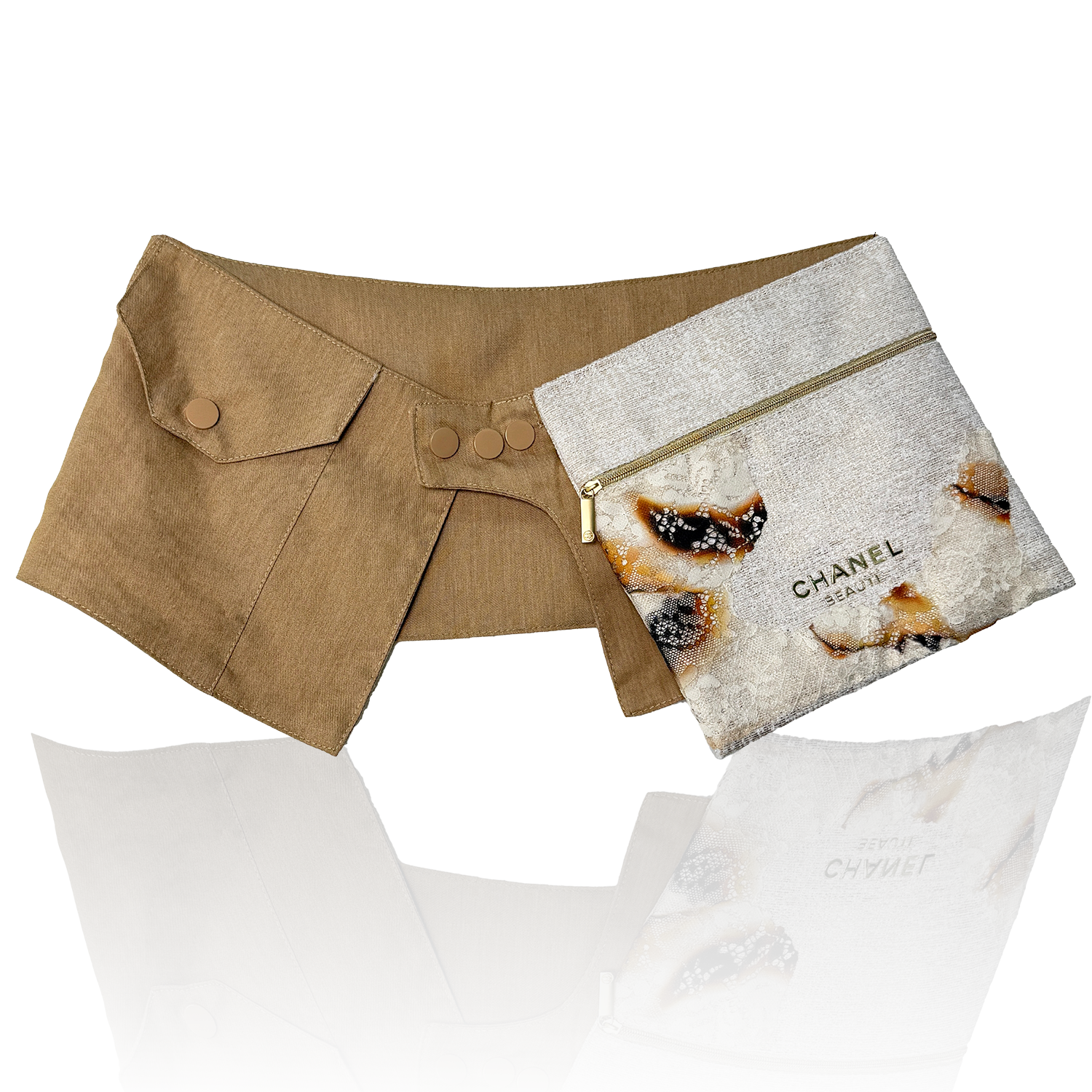 

CHANEL TCO burning lace утонченный винтажный потертый трендовый поясная сумка-конверт косметичка khaki cream white 19*19см