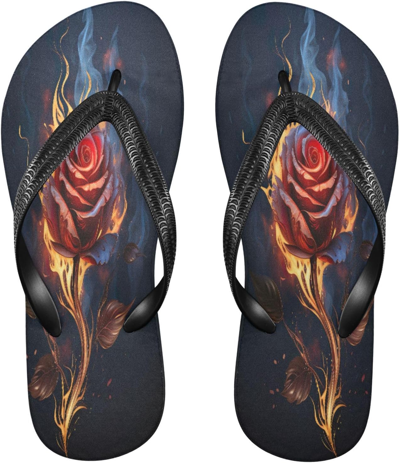 

Женские и мужские пляжные шлепанцы с рисунком Пламя Розы, резиновые, противоскользящие, летние тапочки для душа и прогулки Sinestour, черный