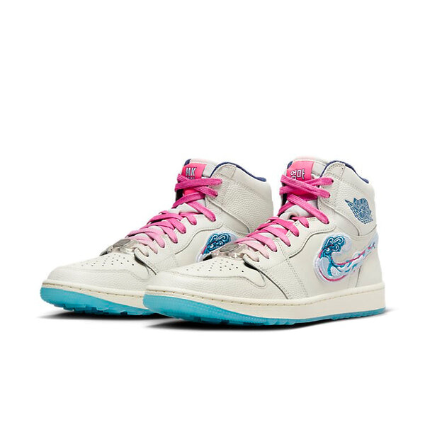 Кроссовки Air Jordan 1 High Golf 'Michelle Wie - Pebble Beach', цвет sail/hyper pink-coconut milk-midnight navy-industrial blue — фото 2