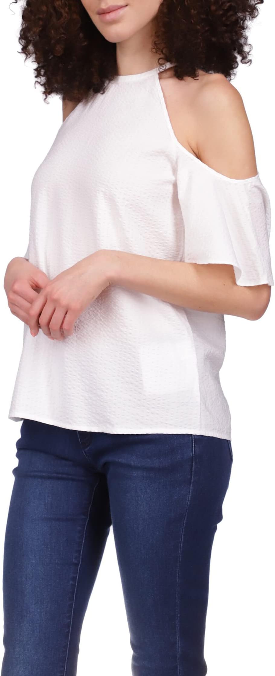 

Топ MICHAEL Michael Kors Seersucker Cold-Shoulder Top, белый