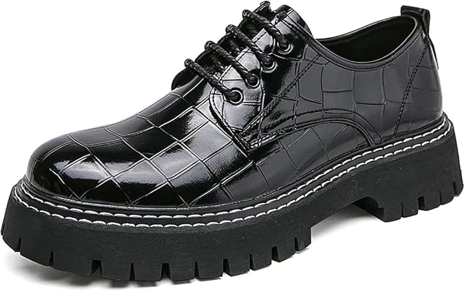 

Мужские оксфорды с шнуровкой с принтом, модные кожаные лоферы с рифленой подошвой, классический округлый носок, удобные туфли на каждый день и для формальных мероприятий Xinduoyu, черный