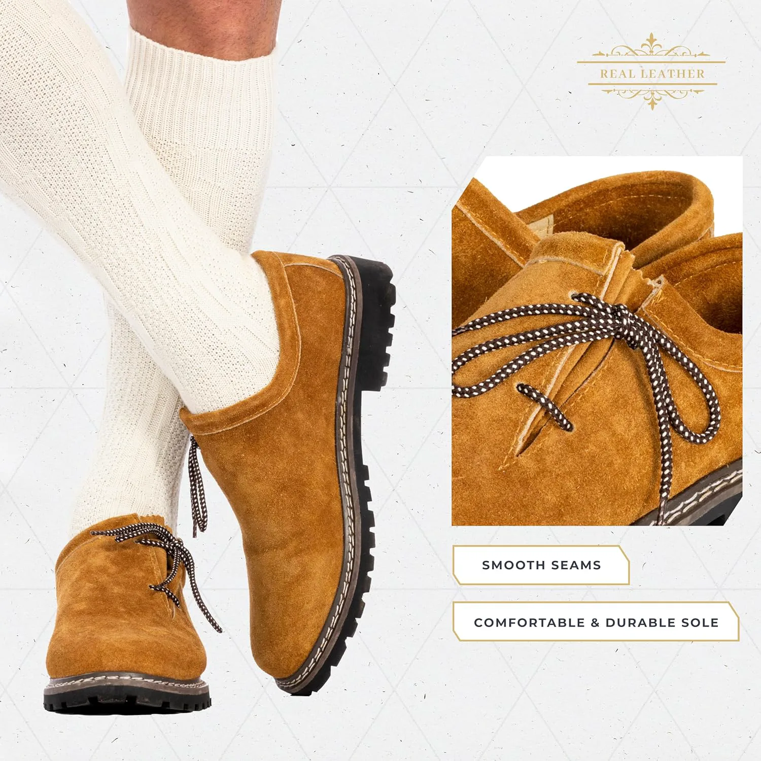 BAVARIA TRACHTEN Кожаные ботинки Lederhosen - аутентичная немецкая обувь Haferl для костюма Октоберфеста - натуральная кожа, темно-коричневые, светло-коричневый — фото 4