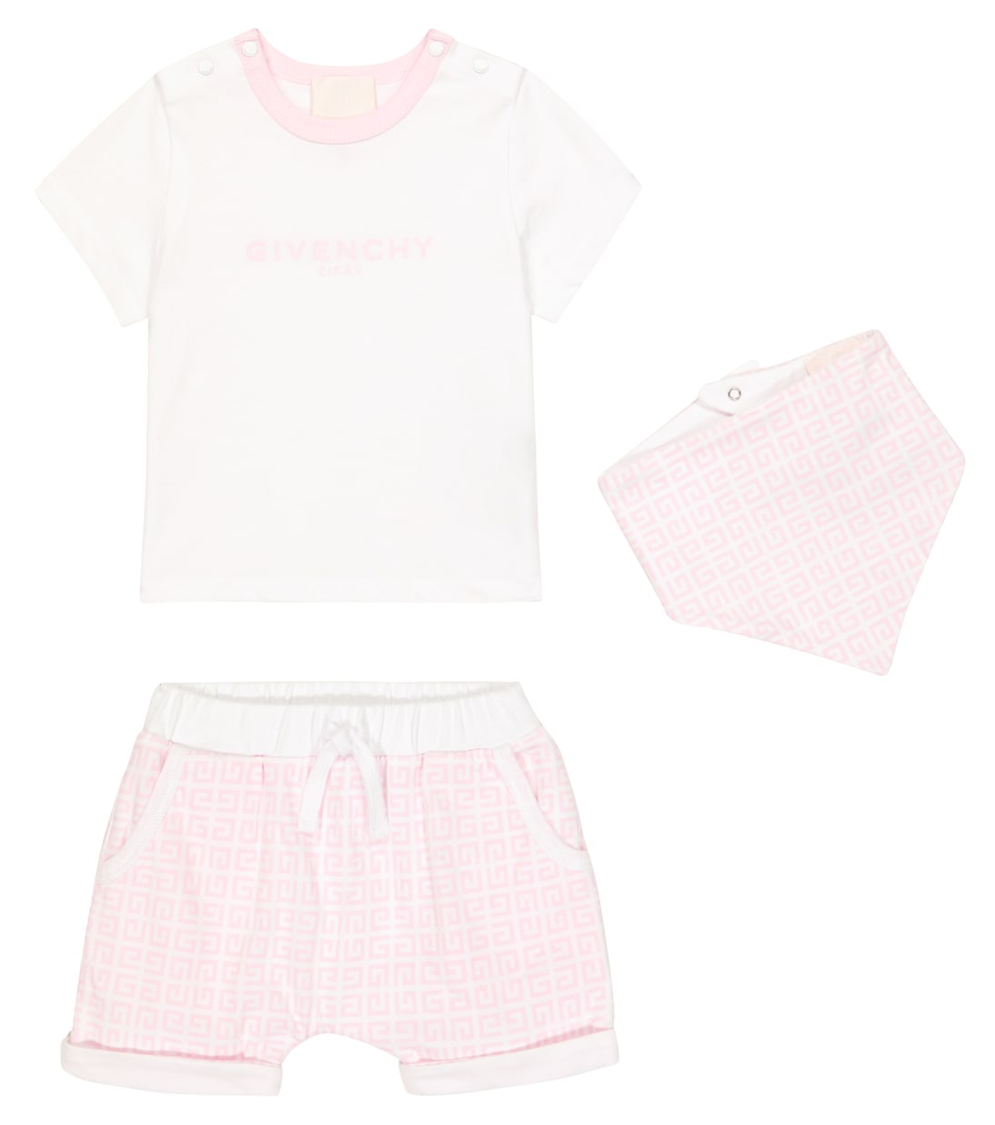 

Детская хлопковая футболка 4G, шорты и бандана Givenchy Kids, Marshmallow
